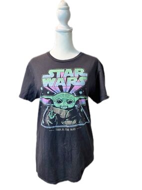 Star Wars Charcoal Tee with Baby Yoda Graphic (Green, Purple) Small